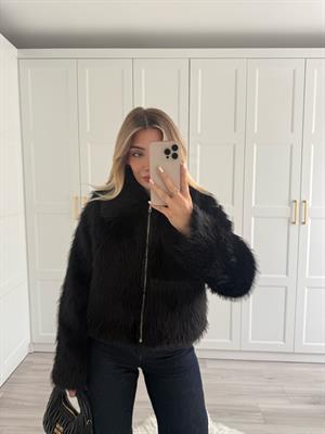 Siyah  Murcia Fermuarlı Kürk Ceket