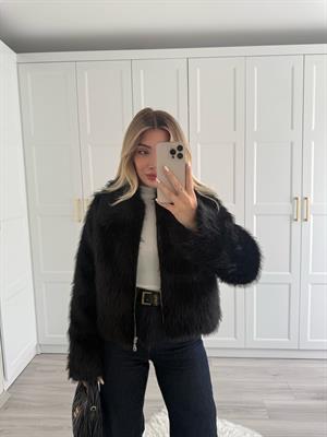 Siyah  Murcia Fermuarlı Kürk Ceket