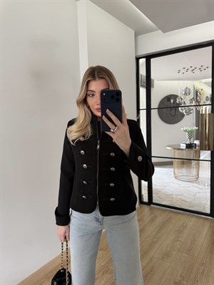 Siyah Napolyon Düğme Detaylı Ceket-9729