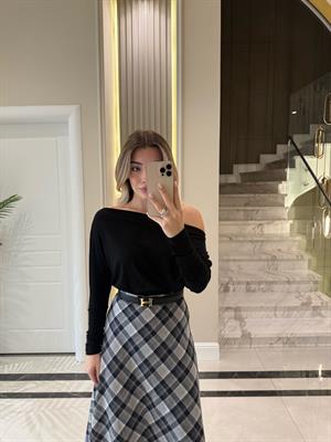 Siyah Omzu Düşük Bluz-1069