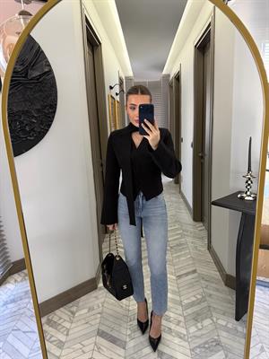 Siyah Oturtmalı Kısa Ceket-85175