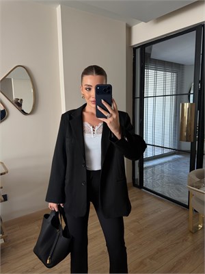 Siyah Oversize Poliviskon Blazer Ceket