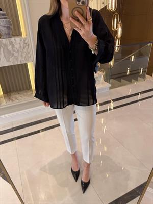 Siyah Oversize Transparan Tensel Gömlek - 4914