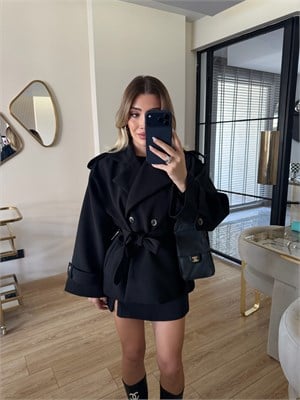 Siyah Oversize Trençkot - 9592