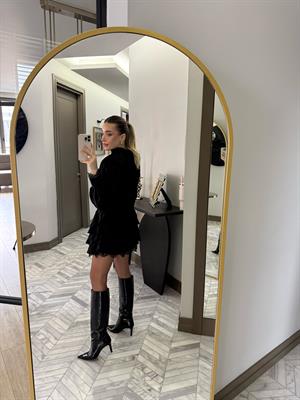 Siyah Özel Dokuda Kendinden Çizgili Elbise-35540