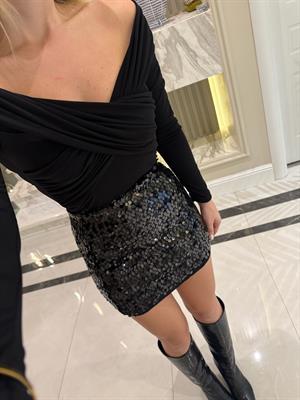 Siyah Payetli Mini Etek-4580