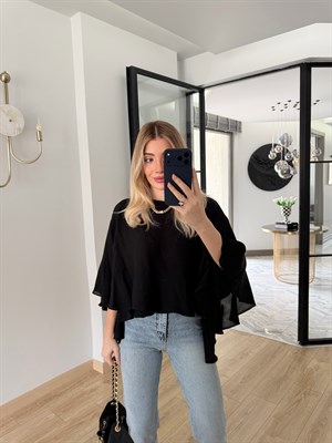 Siyah Pelerin Bluz-5044