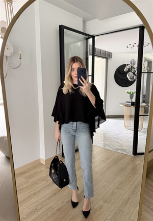 Siyah Pelerin Bluz-5044