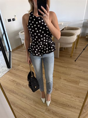 Siyah Puantiyeli Balon Bluz-4169