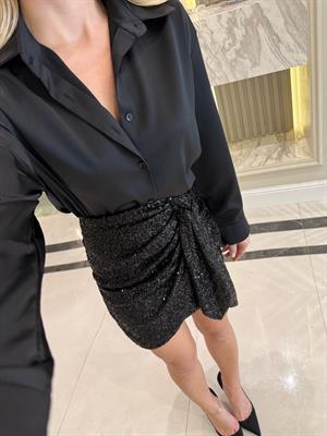 Siyah Regular Saten Gömlek
