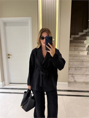 Siyah Şal Yaka Kimono Takım - 51100