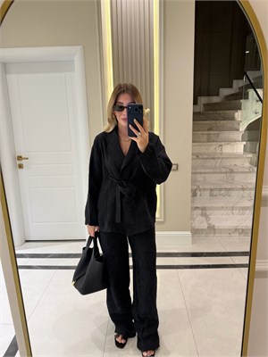 Siyah Şal Yaka Kimono Takım - 51100