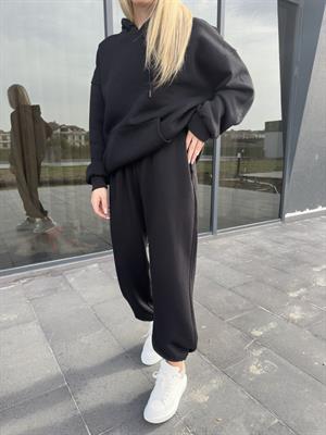 Siyah Şardonlu Oversize Sweatshirt Takım