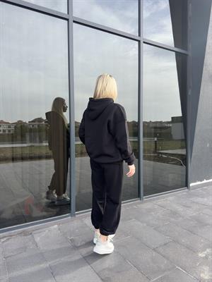 Siyah Şardonlu Oversize Sweatshirt Takım