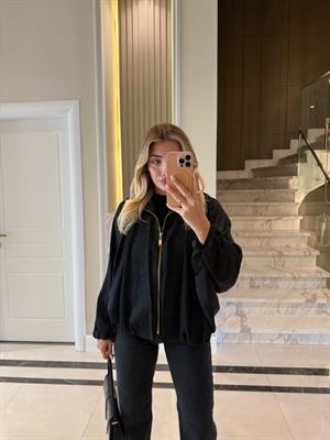 Siyah Saten Bomber Ceket-9584