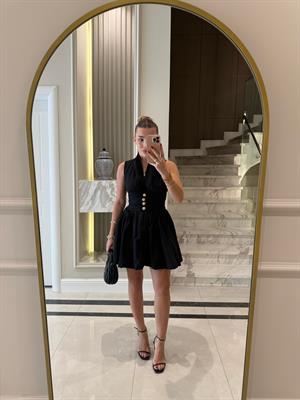 Siyah Sırt Detaylı Poplin Mini Elbise