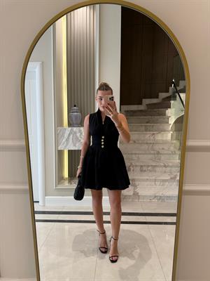 Siyah Sırt Detaylı Poplin Mini Elbise