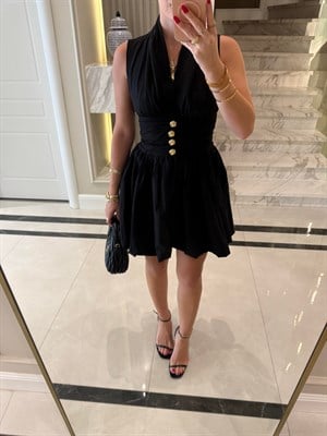 Siyah Sırt Detaylı Poplin Mini Elbise