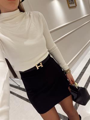 Siyah Sofia Yırtmaçlı Şort Etek KRL