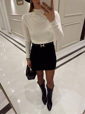 Siyah Sofia Yırtmaçlı Şort Etek KRL