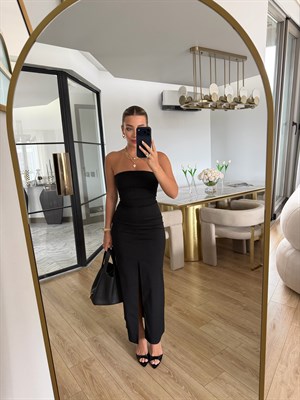 Siyah Straplez Elbise - 90758