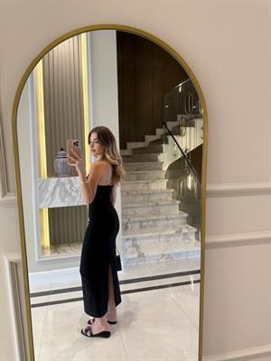 Siyah Straplez Midi Boy Elbise-91368