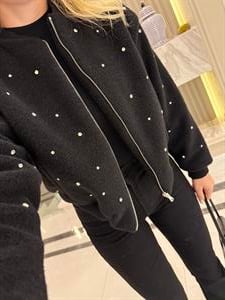 Siyah Taş İşlemeli Bomber Ceket