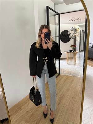 Siyah Yakasız Blazer Ceket-9726