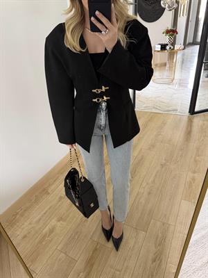 Siyah Yakasız Blazer Ceket-9726