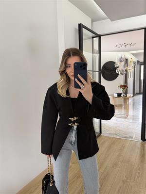Siyah Yakasız Blazer Ceket-9726