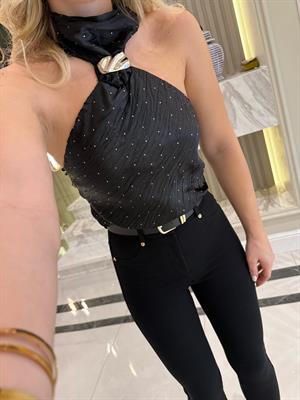 Siyah Taşlı Bluz-31347