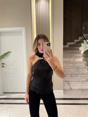 Siyah Taşlı Bluz-31347