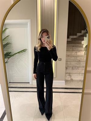 Siyah Taşlı Wide Leg Jean 