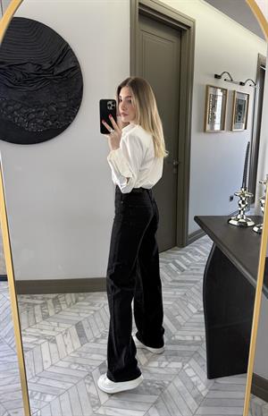 Siyah Taşlı Wide Leg Jean