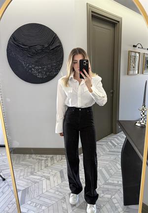 Siyah Taşlı Wide Leg Jean