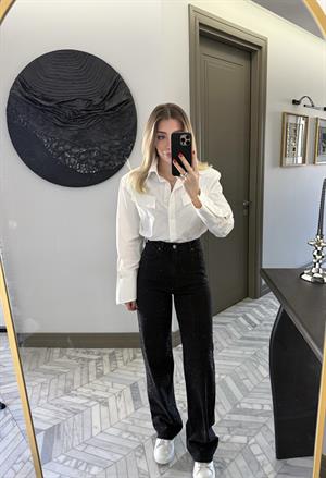 Siyah Taşlı Wide Leg Jean