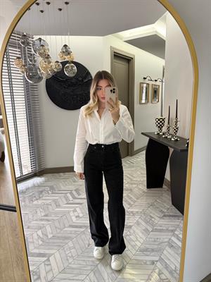 Siyah Taşlı Wide Leg Jean