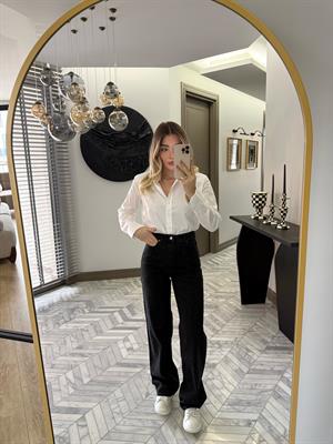 Siyah Taşlı Wide Leg Jean
