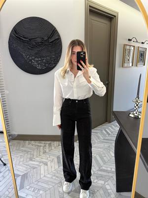 Siyah Taşlı Wide Leg Jean