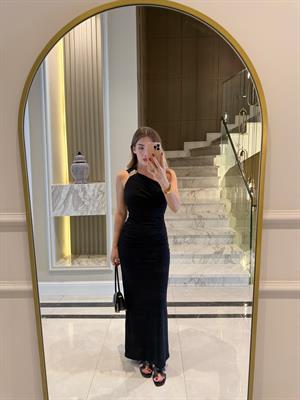 Siyah Tek Omuzlu Medoza Elbise