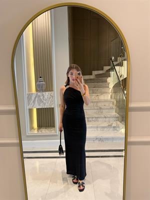 Siyah Tek Omuzlu Medoza Elbise