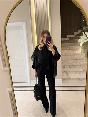 Siyah Uçuşan Pelerin Bluz-5026