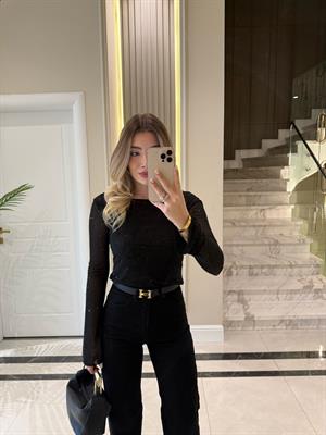 Siyah Uzun Kollu Taşlı Bluz