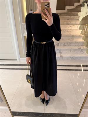 Siyah Uzun Kollu Lyon Elbise