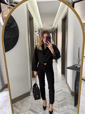 Siyah Vatkalı Poplin Gömlek-1008