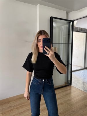 Siyah Yarasa Kol Tişört-1003