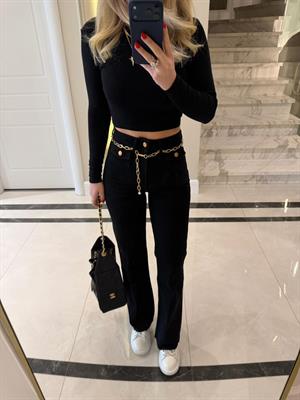 Siyah Zincir Kemerli Jean 