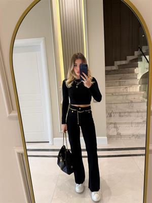 Siyah Zincir Kemerli Jean 