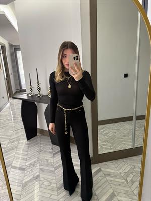 Siyah Zincirli Tayt Pantolon-7088