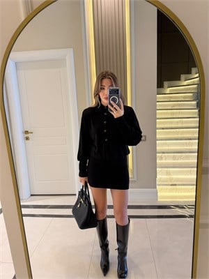 Siyah Zr Orjinal Marka Vatkalı Elbise